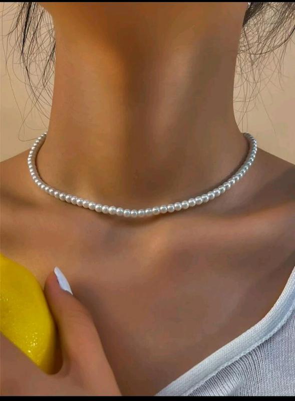 گردنبند مروارید سفید سنگی کد 34