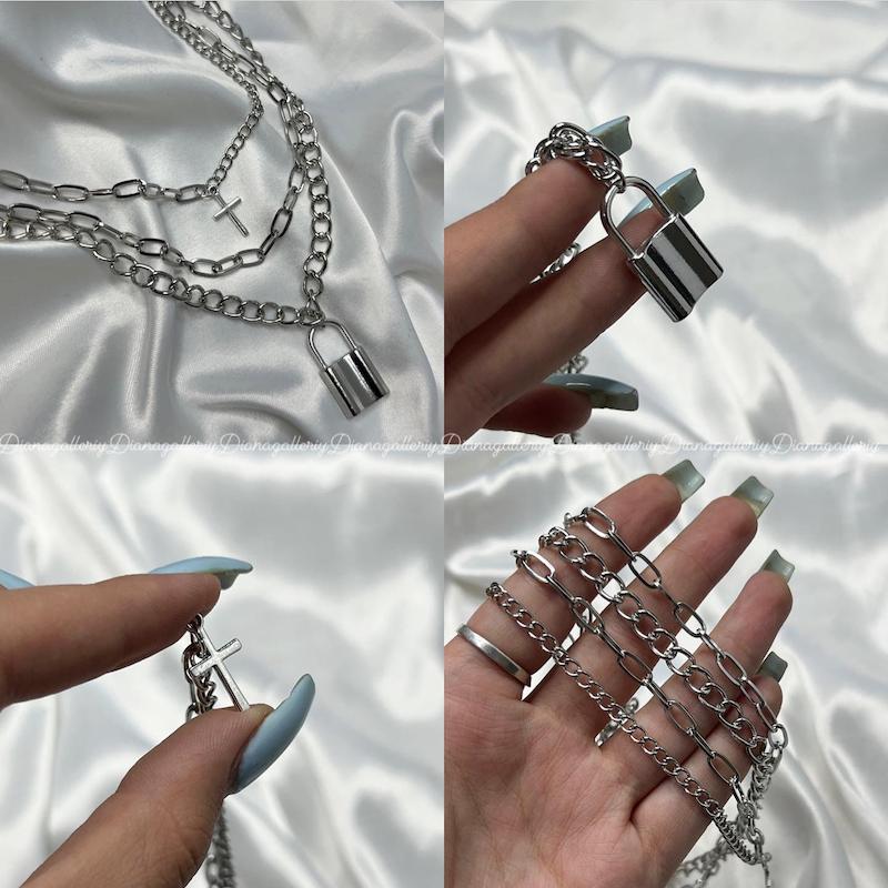 گردنبند سه لاین صلیب و قفل