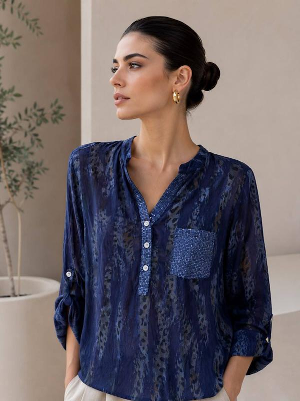 شومیز ویسکوز نخ یک جیب 