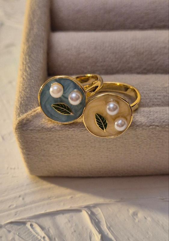 انگشتر مدل برگ و مروارید