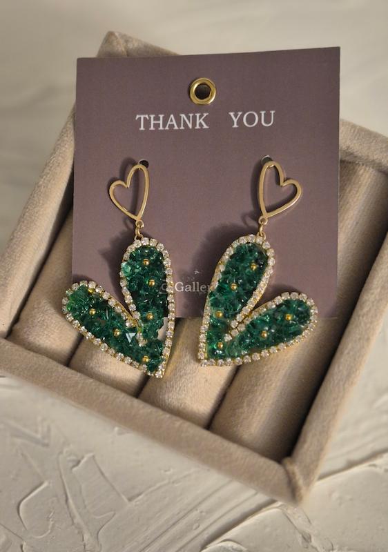 گوشواره جواهری مدل قلب سبز