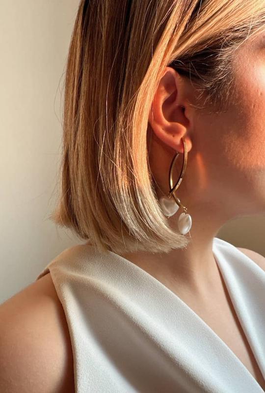 گوشواره مدل قلب آویزدار مرواریدی