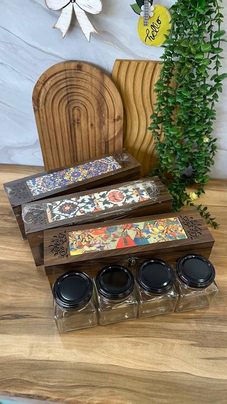 تیبگ جعبه دمنوش رز چهارخانه چوبی