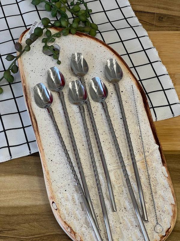 نی شربت خوری طلایی و استیل فرچه نی