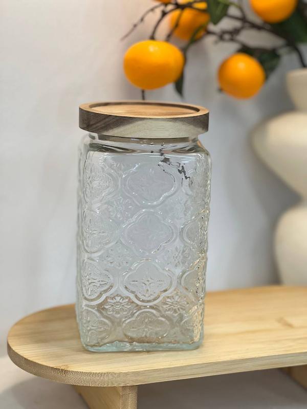 بانکه شیشه ای درب چوبی مربع
