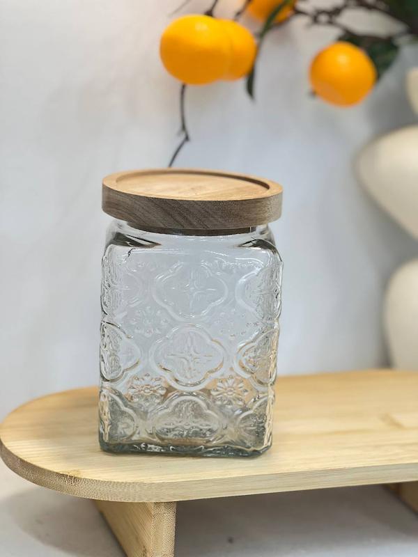 بانکه شیشه ای درب چوبی مربع