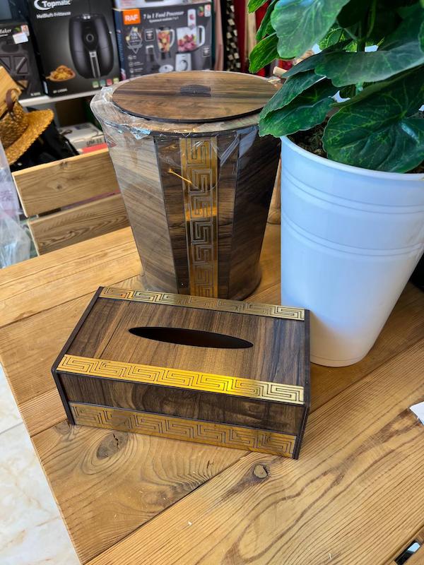 سطل و دستمال چوبی طلایی