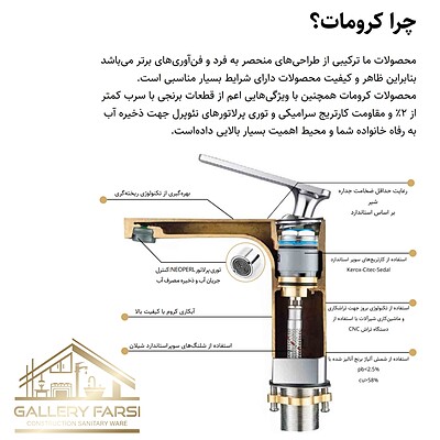 شیر توالت کرومات مدل ریما سفید طلایی