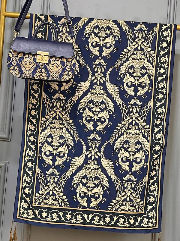 ست کیف و شال طرح الیزابت سورمه ای 11- 138