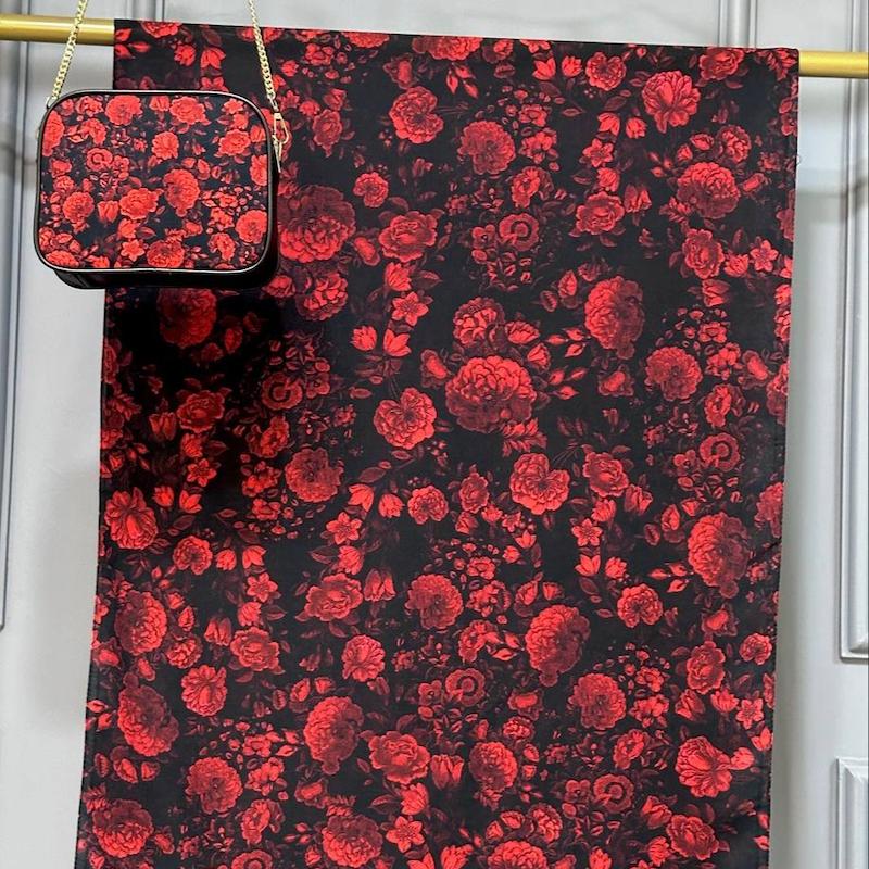 ست کیف و شال طرح رز قرمز و مشکی کد11-140