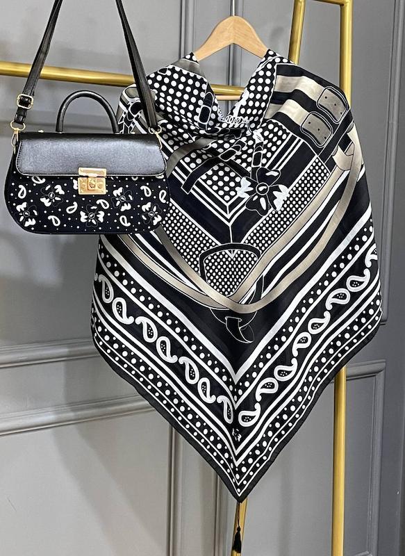 ست کیف و روسری طرح ترمه کمربندی مشکی 1-141