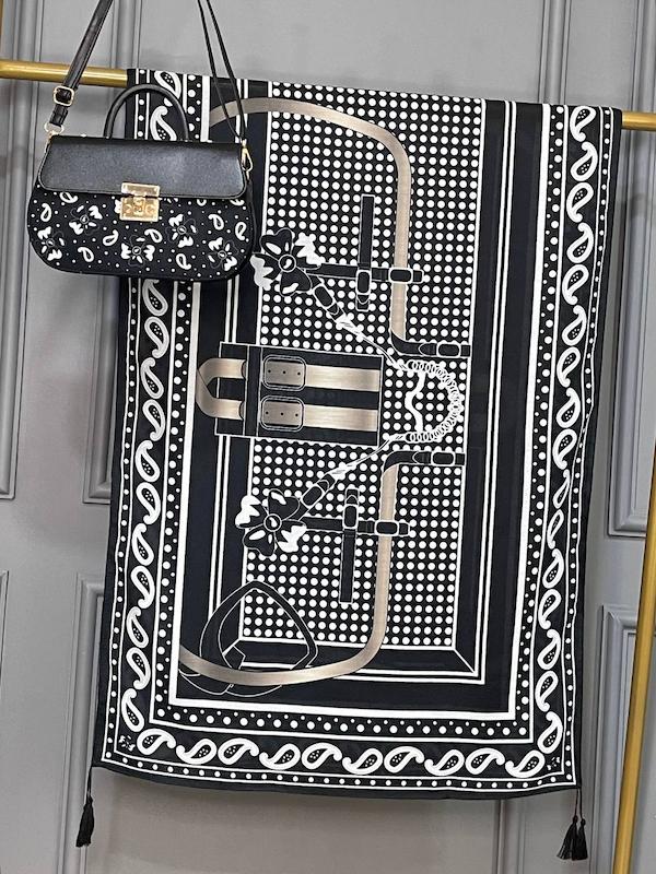 ست کیف و شال طرح ترمه کمربندی مشکی 11-141