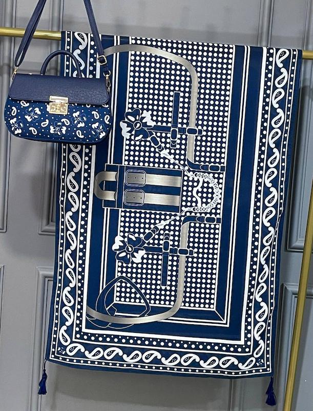 ست کیف و شال طرح ترمه کمربندی سورمه ای 22-141