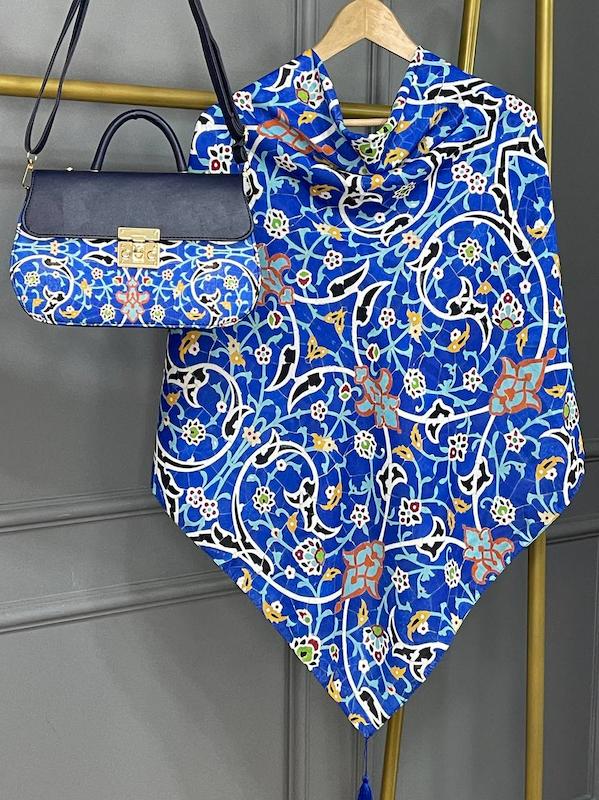 ست کیف و روسری طرح کاشی کاربونی 2-142