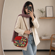 کیف زنانه کتان سرمه‌ای طرح خانه و درخت رنگارنگ