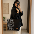 کیف زنانه کتان بزرگ مشکی با طرح نت‌های موسیقی