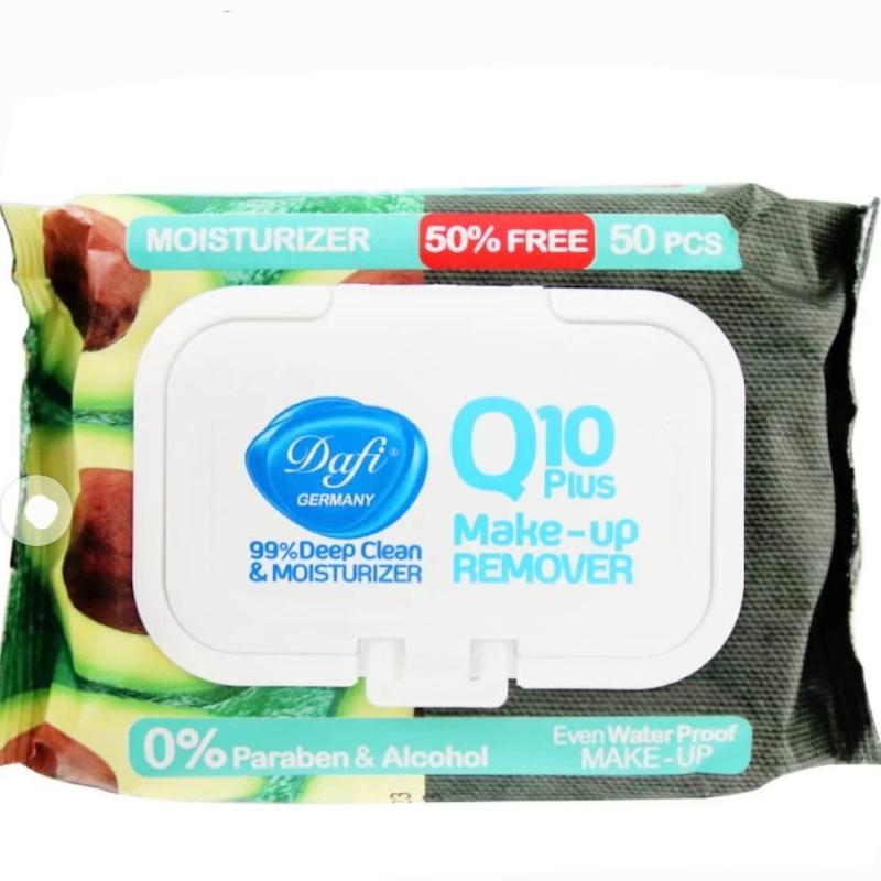 دستمال مرطوب پاک کننده آرایش دافی مدل Q10 PLUS بسته 50 عددی