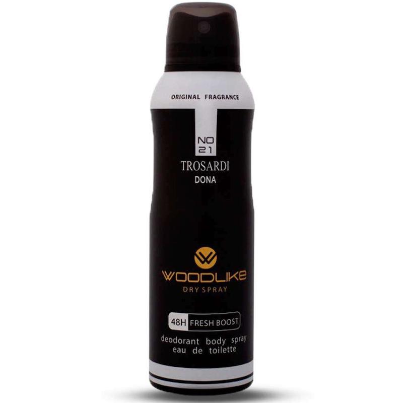 اسپری بدن زنانه وودلایک مدل دونا حجم 200 میل Woodlike Trosardi Dona Body Spray for Women 200ml