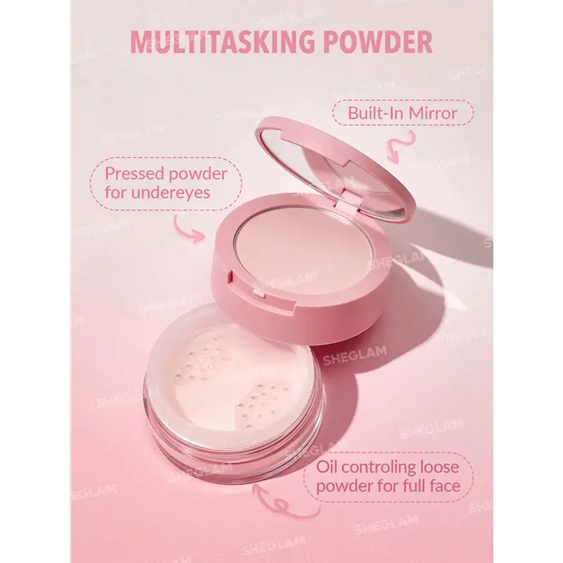 پودر فیکس دو منظوره شیگلم مدل INSTA PARTY رنگ BUBBLEGUM SHEGLAM INSTA READY FACE UNDER EYE SETTING POWDER DUO