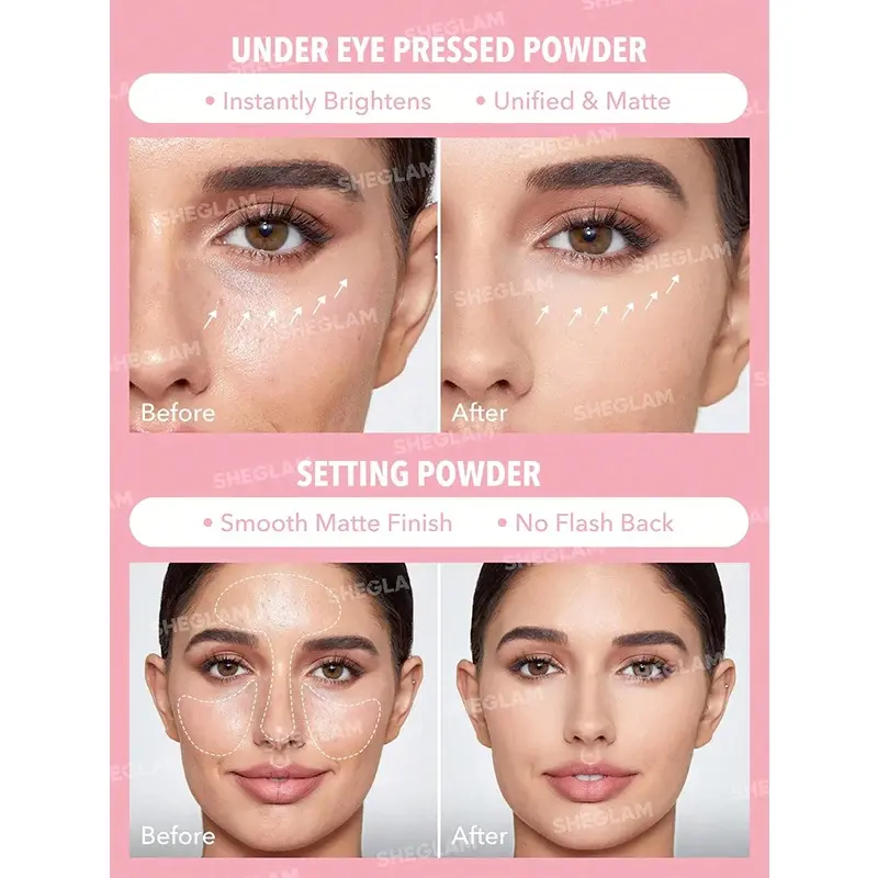 پودر فیکس دو منظوره شیگلم مدل INSTA PARTY رنگ BUBBLEGUM SHEGLAM INSTA READY FACE UNDER EYE SETTING POWDER DUO