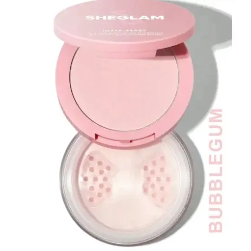 پودر فیکس دو منظوره شیگلم مدل INSTA PARTY رنگ BUBBLEGUM SHEGLAM INSTA READY FACE UNDER EYE SETTING POWDER DUO
