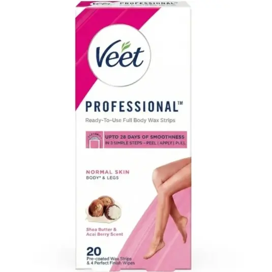نوار وکس موبر ویت Veet پوست نرمال رایحه شی باتر و آکای بری 20 عددی Veet Full Body Waxing Kit - Normal Skin