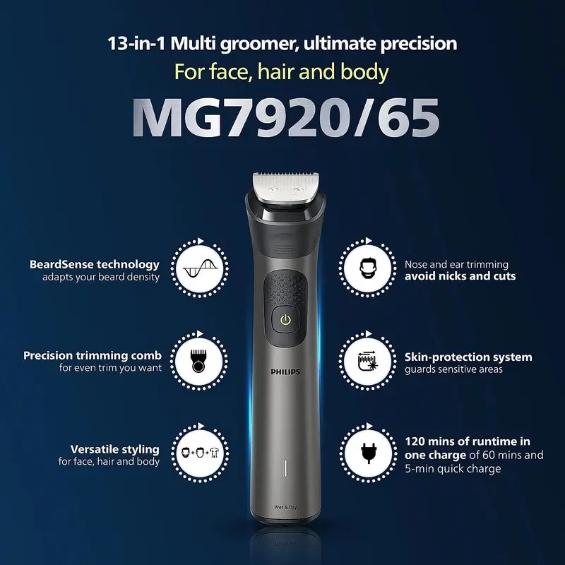 ماشین اصلاح موی صورت فیلیپس مدل MG7920  با 13 کاره