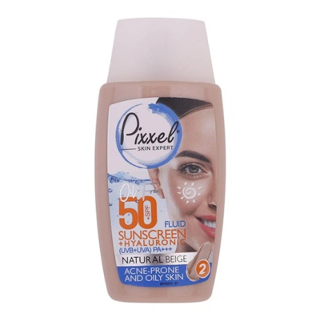 پیکسل کرم ضدآفتاب رنگ بژ طبیعی  spf50 مناسب پوست چرب ، جوش دار و مختلط حجم 50 میلی‌لیتر