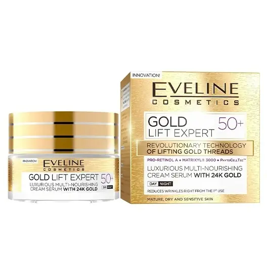 کرم لیفت کننده و مغذی 50+ اولاین EVELINE GOLD LIFE EXPERT 50+ LUXURIOUS FIRMING CREAM