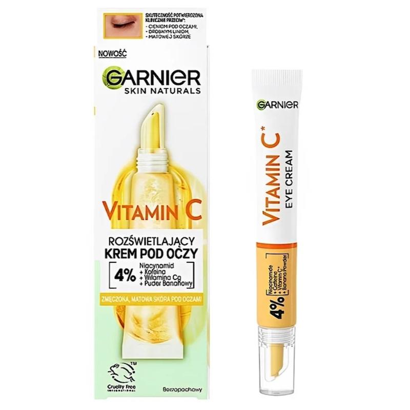 کرم دور چشم ویتامین سی گارنیر روشن کننده Brightening Vitamin C حاوی عصاره پودر موز و نیاسینامید ۱۵م
