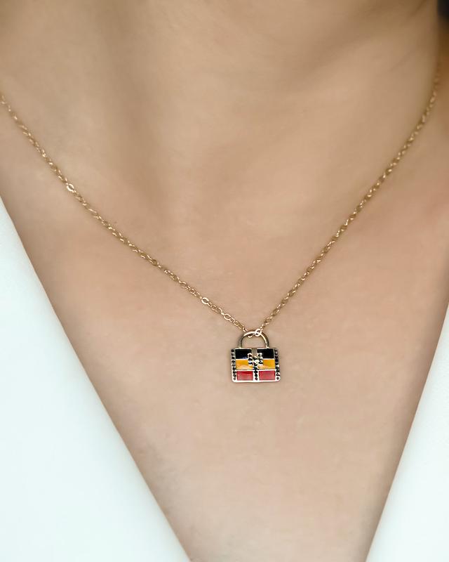 آویز میناکاری طرح کیف هرمس قرمز مشکی