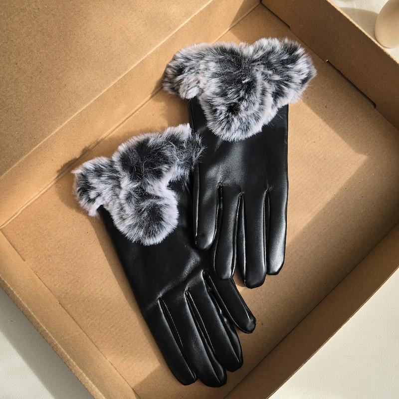 دستکش چرم زنانه مشکی 