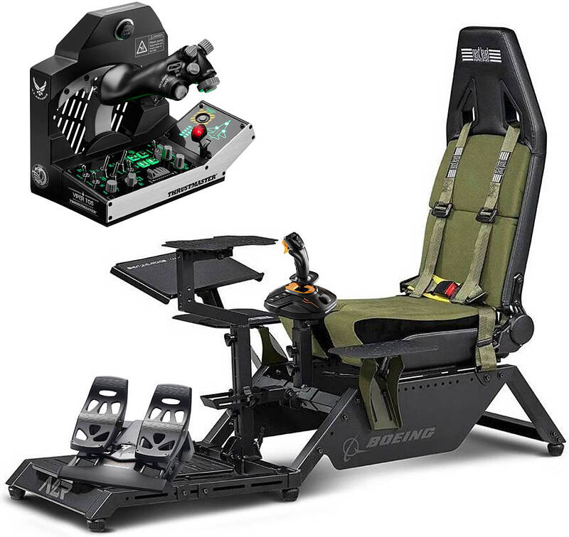 F-16 Fighter Jet Combat Simulation Cockpit Bundle - Thrustmaster Viper TQS Quadrant System & Viper Panel + T.Flight Rudder Pedals + Next Level Racing Flight Simulator Boeing Military Edition