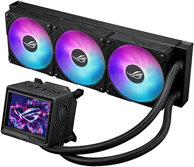 ASUS ROG Ryujin III 360 aRGB Extreme Liquid CPU Cooler, 360mm Radiator, 120mm ROG Magnetic Daisy-Chainable Fan, 89.73 CFM Airflow, 2800 RPM Speed, 3.5" LCD Display, Black