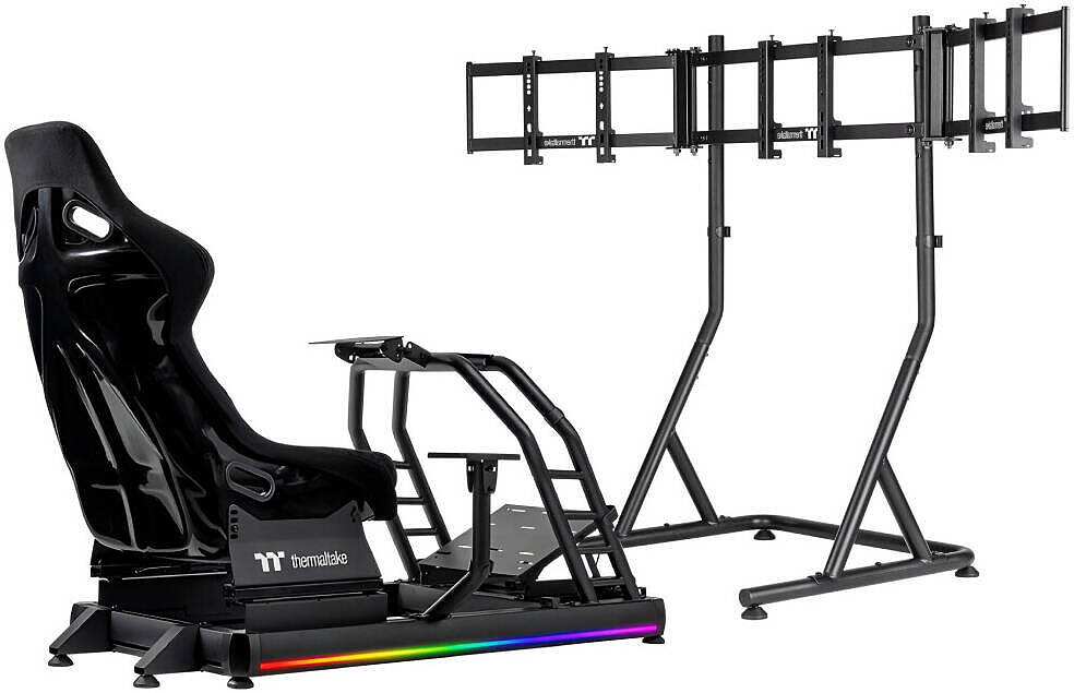 Thermaltake GR500 Racing Simulator Cockpit with Triple Racing Monitor Stand, Up to 120kg Weight Capacity, 32" to 55" Screen Sizes, Triple Support 32" Monitor