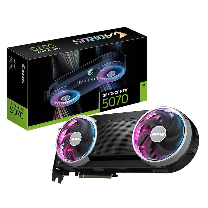 AORUS RTX 5070 INFINITY, AORUS GeForce RTX 5070, RTX 5070 Blackwell, GDDR7 Graphics Card, Gaming GPU, AI Graphics Card, WINDFORCE Hyperburst Cooler, RGB Halo Graphics Card, PCIe 5.0 GPU, NVIDIA RTX 5070, Creator Graphics Card, AORUS INFINITY Series