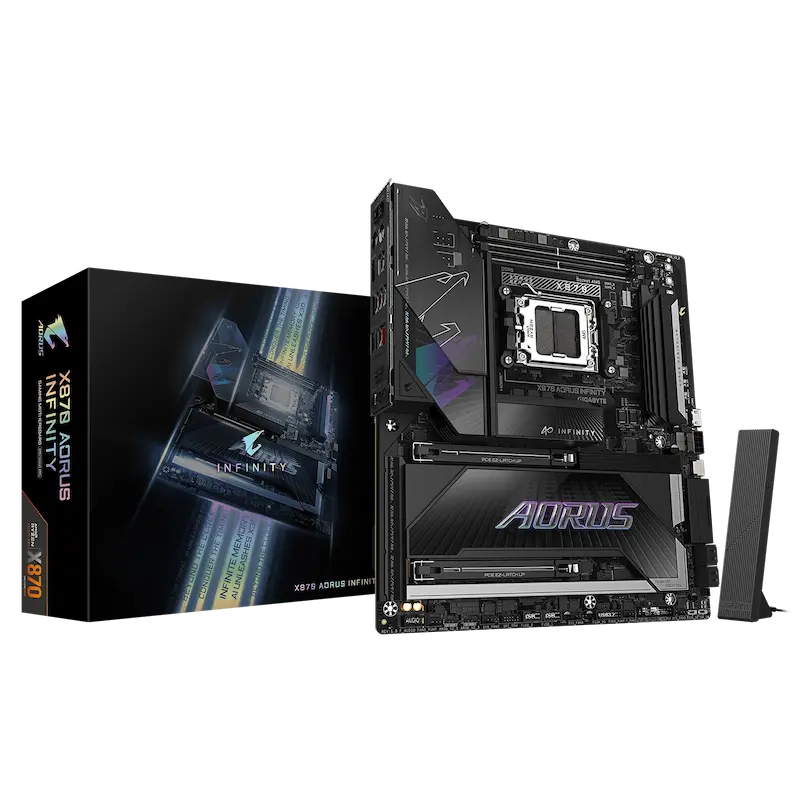 GIGABYTE X870 AORUS INFINITY, AMD X870 Motherboard, AM5 Motherboard, DDR5 Gaming Motherboard, PCIe 5.0 Motherboard, Wi-Fi 7 Motherboard, USB4 Motherboard, Dual LAN Motherboard, AORUS Flagship Motherboard, Ryzen 9000 Motherboard, E-ATX Motherboard