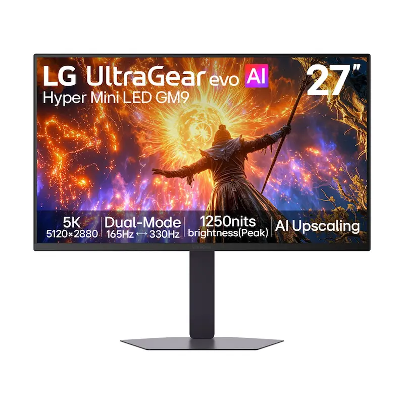 LG UltraGear evo AI GM9, LG 27GM950B, LG 5K Gaming Monitor, 27 Inch IPS Monitor, 5K 165Hz Monitor, QHD 330Hz Monitor, 330Hz Gaming Monitor, LG UltraGear Monitor, G-SYNC Gaming Monitor, FreeSync Premium Monitor, 1ms Gaming Monitor, Dual Mode Gaming Monitor