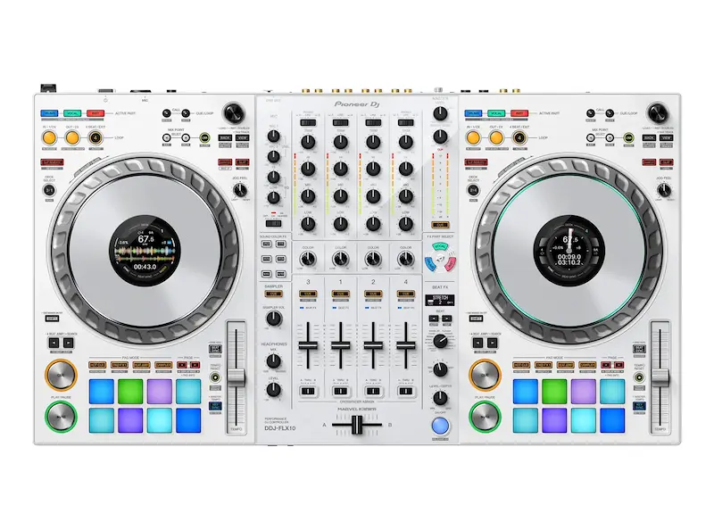 Pioneer DJ DDJ-FLX10-W, DDJ-FLX10-W, Pioneer DJ, DDJ-FLX10, DJ Controller, 4 Deck DJ Controller, Professional DJ Controller, STEMS, Track Separation, MAGVEL FADER, rekordbox, Serato DJ Pro, DJ Equipment, White DJ Controller