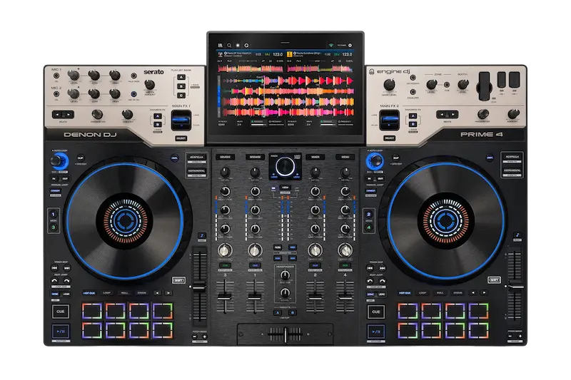 Denon DJ PRIME 4 G2, Denon PRIME 4, سیستم DJ مستقل, کنترلر دی جی حرفه‌ای, DJ Controller, Standalone DJ System, میکسر 4 کاناله, صفحه نمایش لمسی 10.1 اینچ, Jog Wheel, تجهیزات دی جی, Engine DJ, Engine Stems, Performance Pads, WiFi Streaming, Bluetooth Audio, SoundSwitch, کنترل نورپردازی DMX