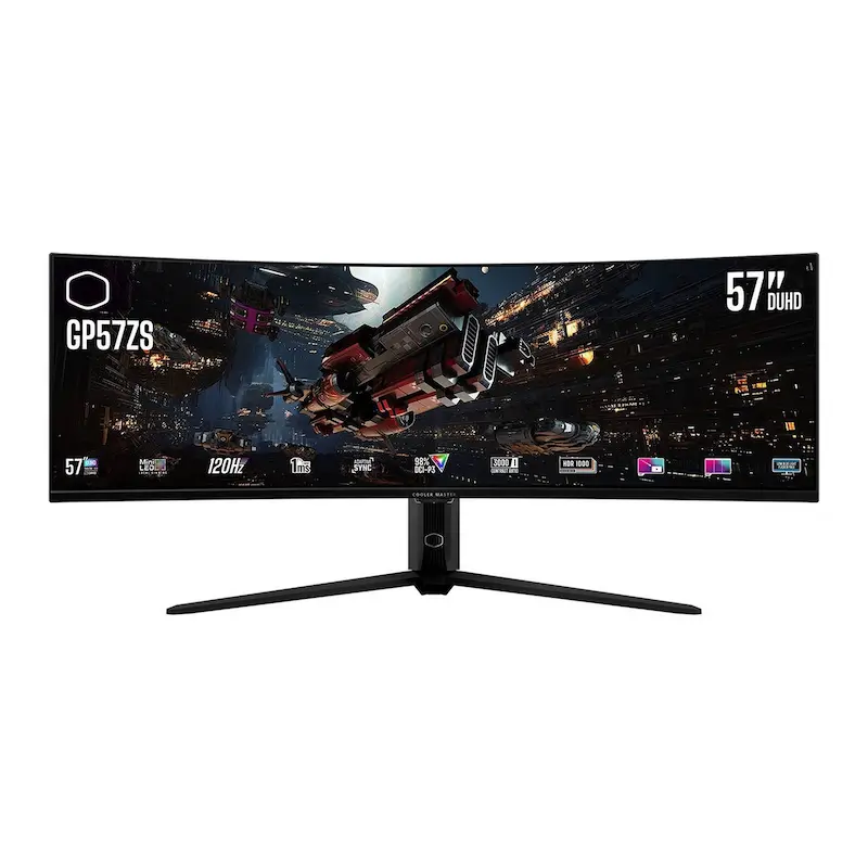 Cooler Master GP57ZS, CMI-GP57ZS-EK, مانیتور Cooler Master, مانیتور گیمینگ 57 اینچ, مانیتور 57 اینچ, مانیتور Curved, مانیتور خمیده 1000R, مانیتور DUHD, مانیتور 7680×2160, مانیتور UltraWide, مانیتور Mini-LED, مانیتور VA, AMD FreeSync Premium, مانیتور 120Hz, مانیتور 1ms, مانیتور HDR1000, مانیتور گیمینگ فوق عریض, مانیتور 32:9