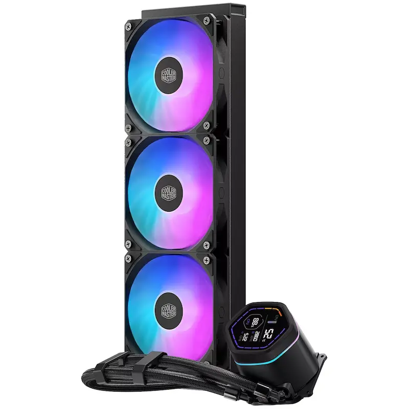 Cooler Master MasterLiquid Core NEX Digital 360, MLX-D36M-A18PA-RD, Cooler Master AIO, MasterLiquid Core NEX Digital Black, واترکولینگ کولر مستر, خنک کننده مایع 360 میلی متری, AIO 360mm ARGB, واترکولینگ دیجیتال, نمایشگر دیجیتال پمپ, Dual Chamber Pump, فن ARGB, خنک کننده CPU LGA1851, خنک کننده CPU AM5