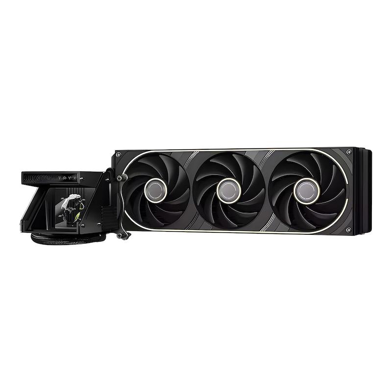TRYX HOLO 360, TRYX HOLO 360 AIO, L-H360A-DM3M-G0K, TRYX Holographic Cooler, TRYX Holo Black, واترکولینگ TRYX, خنک کننده مایع 360 میلی متری, واترکولینگ هولوگرافیک, Holographic Display, Beam Splitter Display, Asetek AIO, FOBR ARGB Fan, KANALI Software, GIPHY GIF, AM5 CPU Cooler, LGA1851 CPU Cooler, 280W AIO
