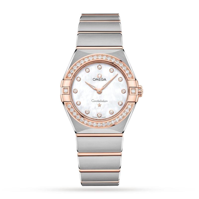 ساعت امگا کانسلیشن زنانه دورنگین دورنگ رزگلد ایندکس نگین   Omega Constellation silver Rosegold diamonds