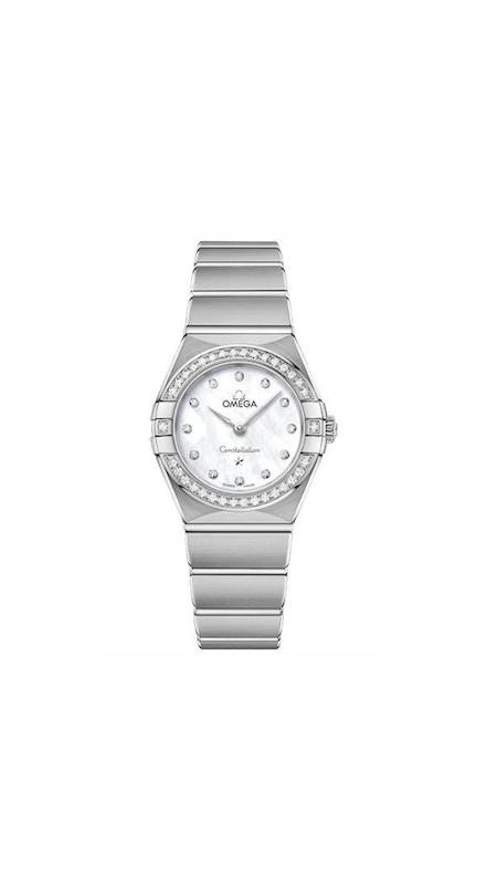 ساعت امگا کانسلیشن زنانه دورنگین فول سیلور ایندکس نگین   Omega Constellation silver  diamonds