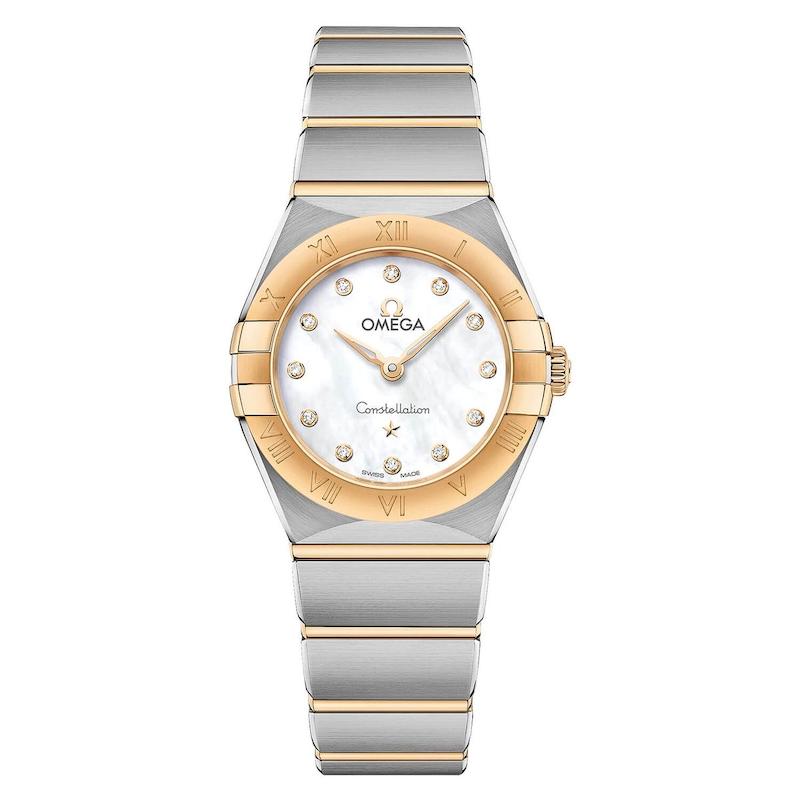 ساعت امگا کانسلیشن زنانه دورنگ طلایی ایندکس نگین  Omega Constellation silver gold