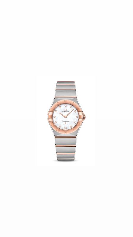 ساعت امگا کانسلیشن زنانه دورنگ رزگلد ایندکس نگین  Omega Constellation silver Rosegold