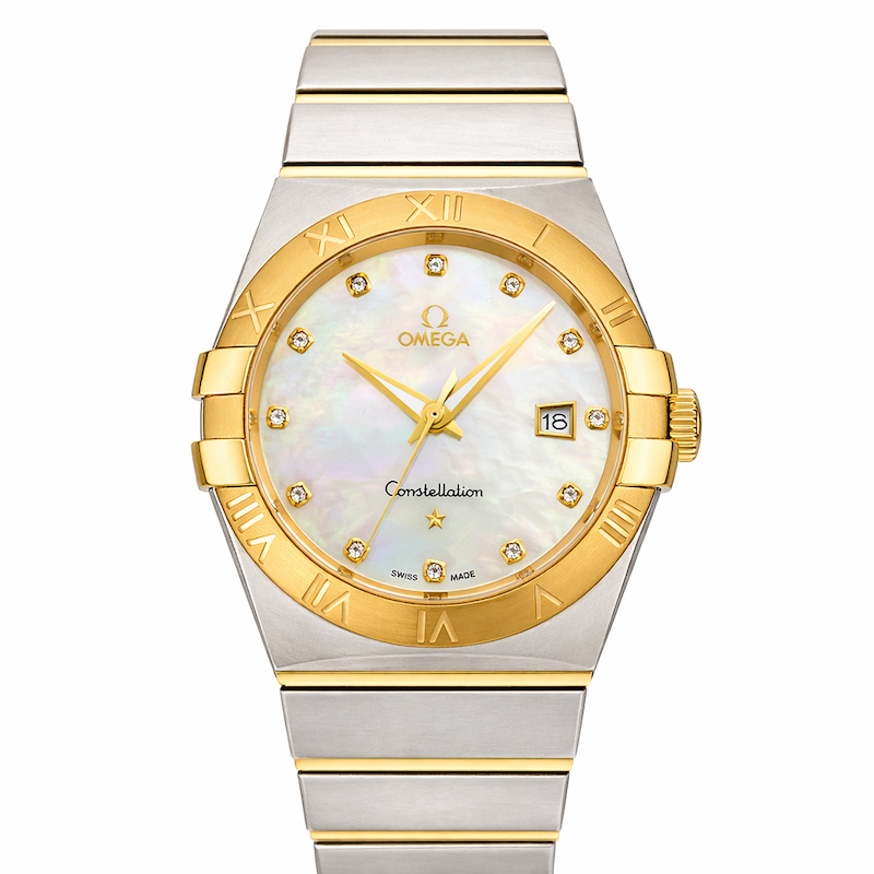 ساعت امگا کانسلیشن مردانه دورنگ طلایی ایندکس نگین  Omega Constellation silver gold 