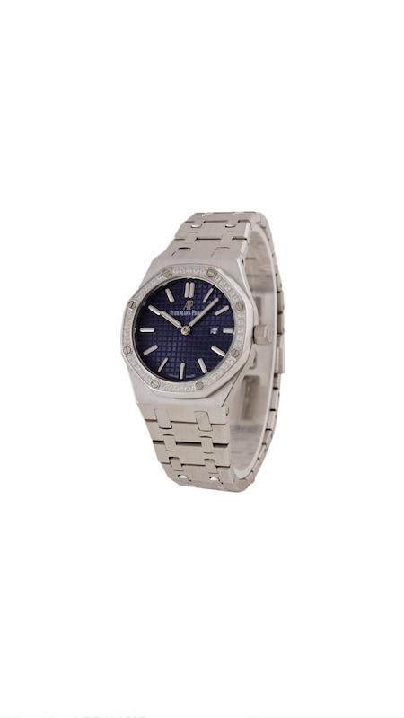 ساعت اودمار پیگه AP دورنگین زنانه نقره ای صفحه سرمه ای  ‏Audemars Piguet Royal Oak  Diamonds