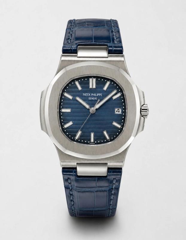 ساعت پتک فیلیپ ناتیلوس مردانه نقره ای  بند چرم سرمه ای Patek Philippe Nautilus